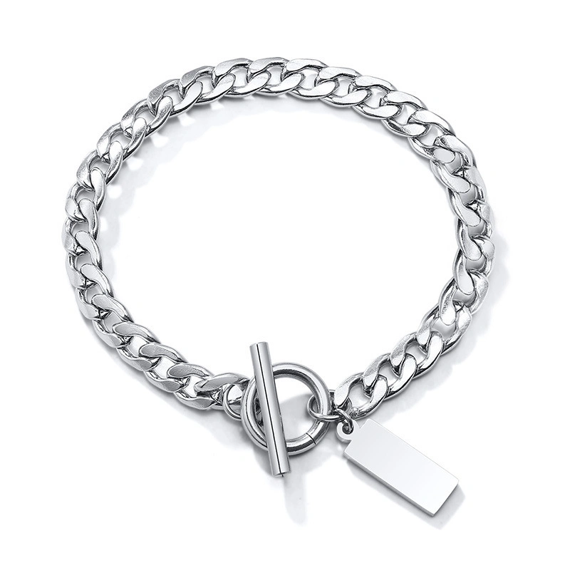 New Stainless Steel Square Buckle Bracelet Round Brand Bracelet Male Students Jewelry Korean Version of The Bracelet