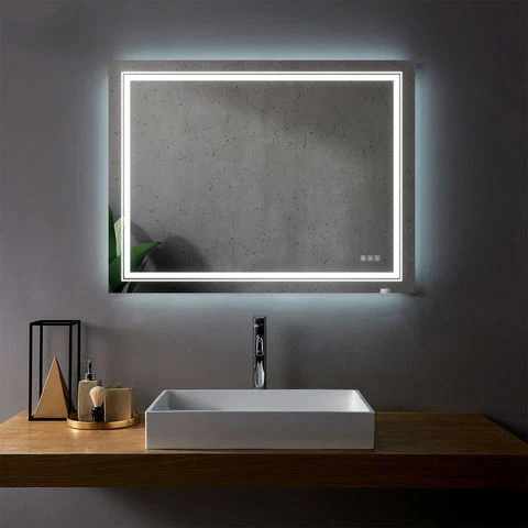 Smarttouch Customized Rectangle Wall Framed Defogger Bathroom LED Mirror Time Display