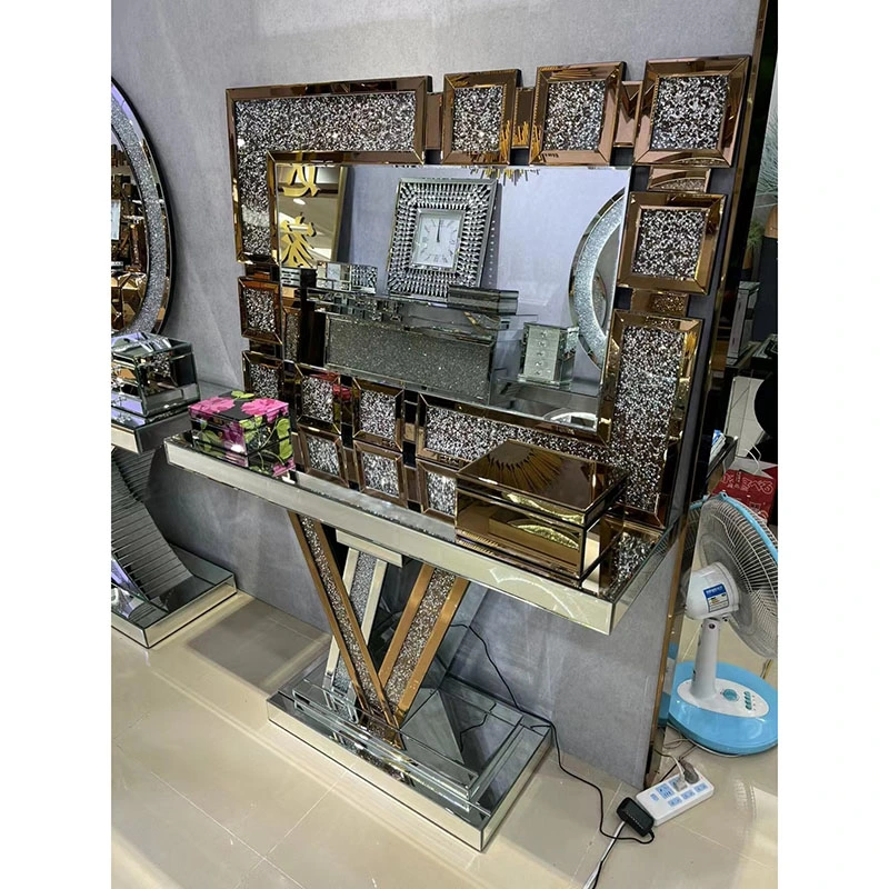 (MN-MS25) Gold Metal Stainless Steel Console Table with Mirror for Living Room/Hotel Hallway