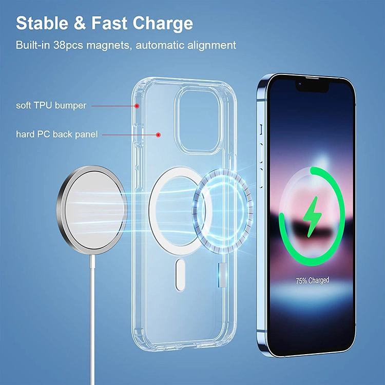 New Anti-Yellowing Crystal Clear Magnetic Case TPU+PC Phone Case Foriphone 13 PRO Max 13 Mini Phone 14 Plus