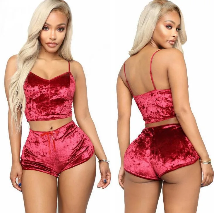 Wholesale/Supplier Velour Lingerie Onesie Velvet Underwear Set Pajamas Sleepwear Shorts Nightwear Camisole Strappy Babydoll for Women