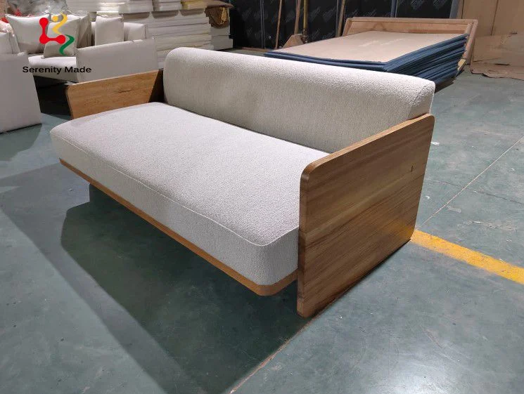 Nodic Style Hotel Lounge Restaurtant Cafe Coffee Shop Upholstery Fabric Seat Wood Frame Sofa Bed