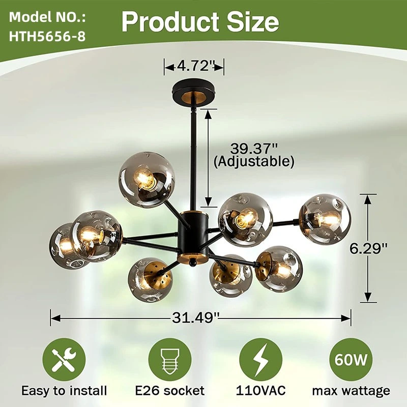 E26*8-lustres modernes et simples avec plafonnier en verre Globes Classic Fixation (5656)