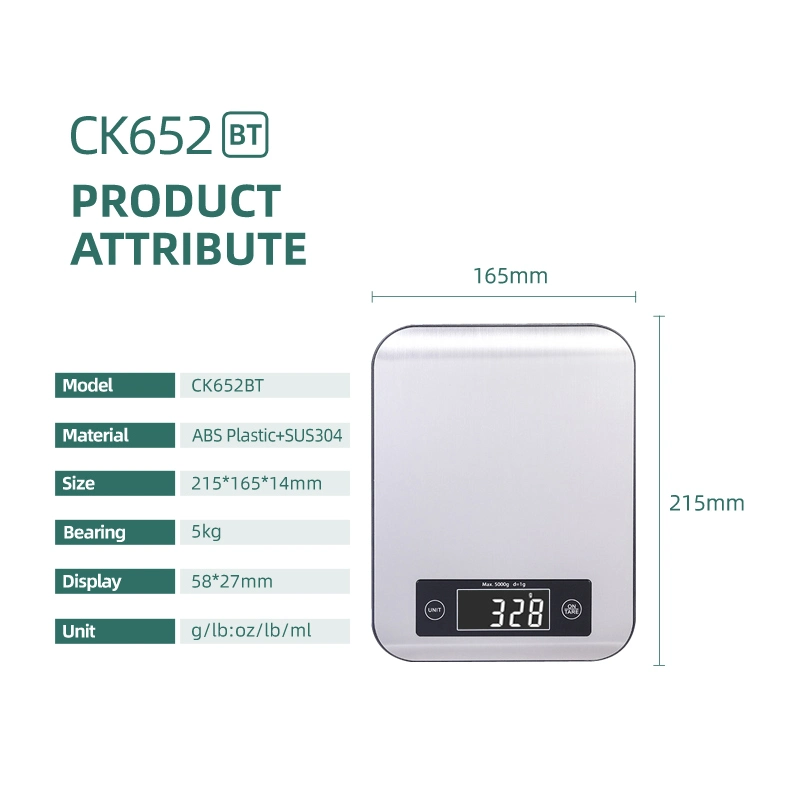 5 Kg Stainless Steel Platform Digital Waterproof Multifunction Smart APP Kitchen Coffee Scale