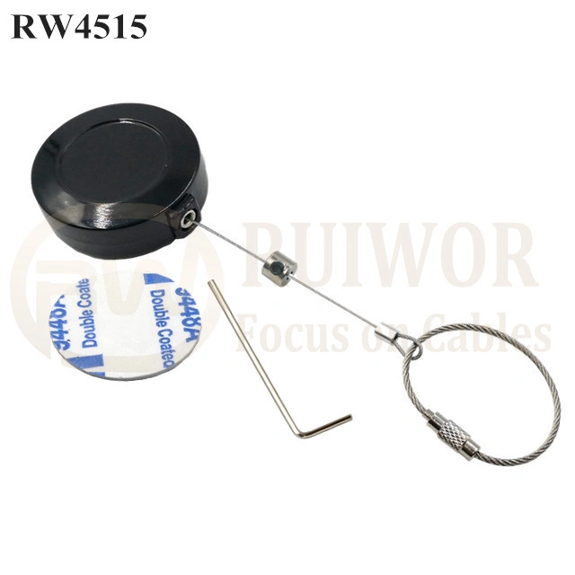 Coated Security Cable Round Display Pull Box with Wire Rope Ring Catch