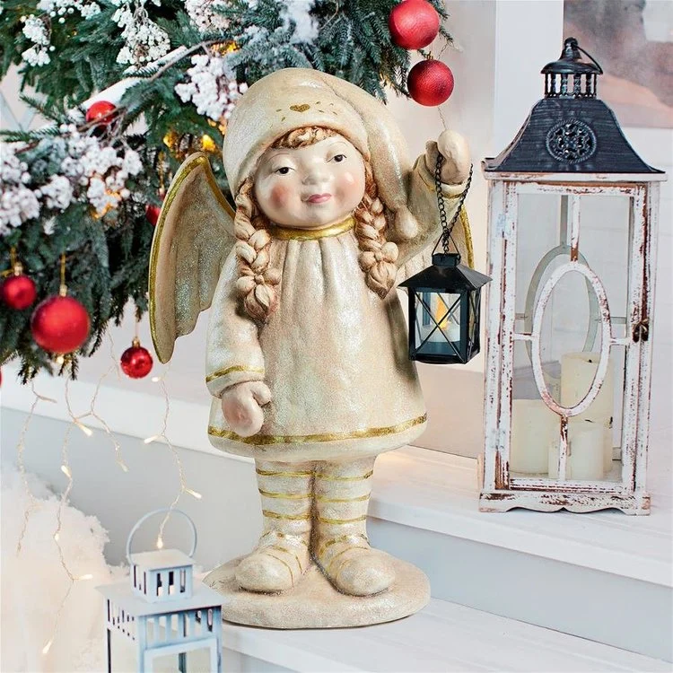 Modern Resin Crafts Noelle Shines Christmas Light Holiday Angel Statue Home Decor