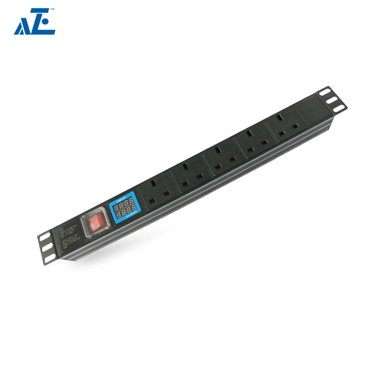 1u Rack Mount 6 Ways British UK Type PDU with 1p Circuit Breaker