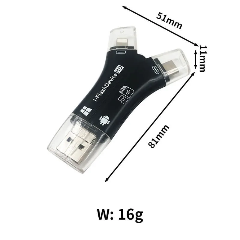 Y-Style SD-Kartenleser für Telefone, unterstützt USB/Micro-USB/Typ-C/Lightning