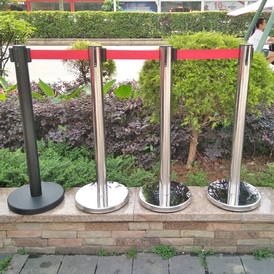 Stainless Steel Mirror Silver Queue Stanchion Pole Retractable Belt Barrier