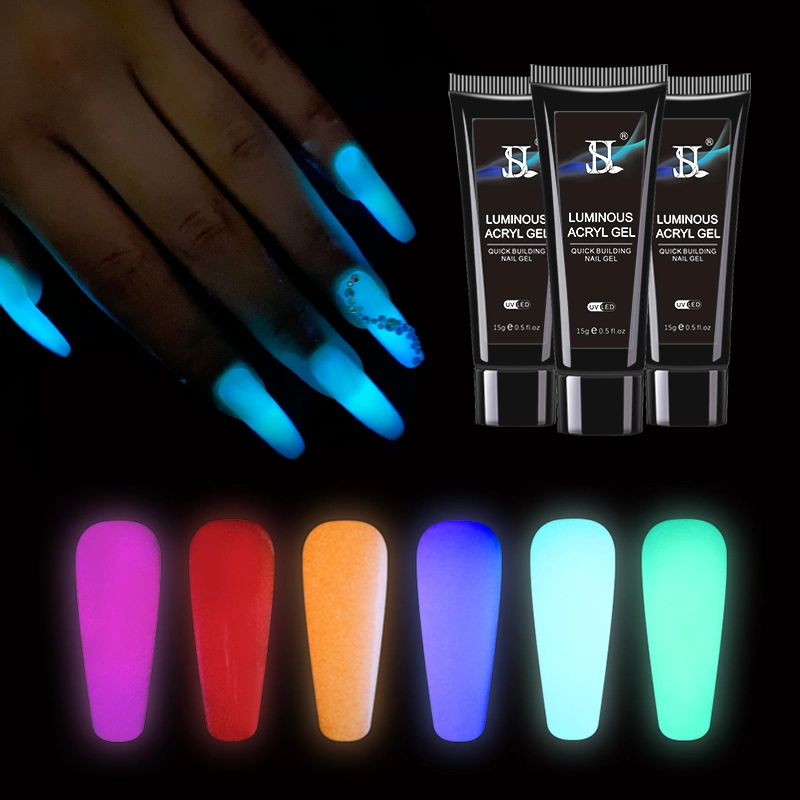HS OEM/ODM Private Label Nail Extension 15ml Glow in Dark Luminous Poly Acrylic Gel