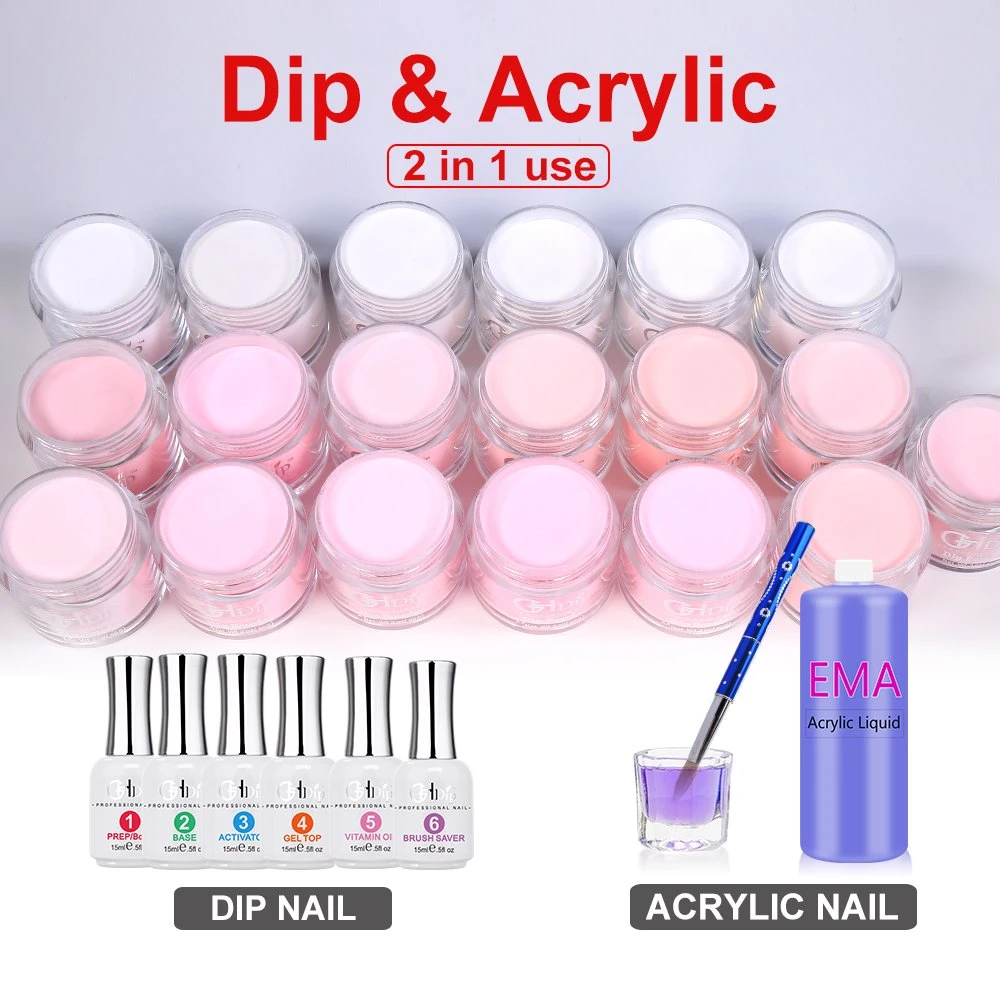 Clear Pink&White Color 2in1 Use Acrylic Dipping Powder Nails