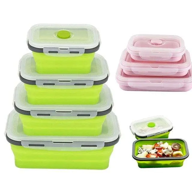 4 Pieces /Set Storage Container Folding Silicone Food Lunch Box Collapsible Convenient Silicone Lunch Box with Lid