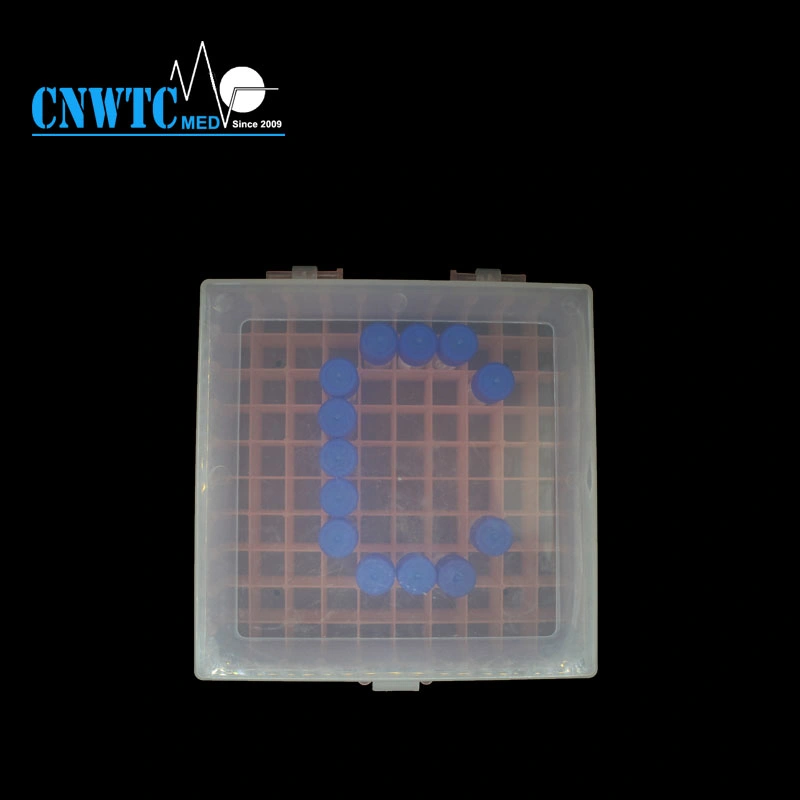 Lab Plastic 100-Well Freezing Cryovial Tube Cryotube Box with Hinged Lid