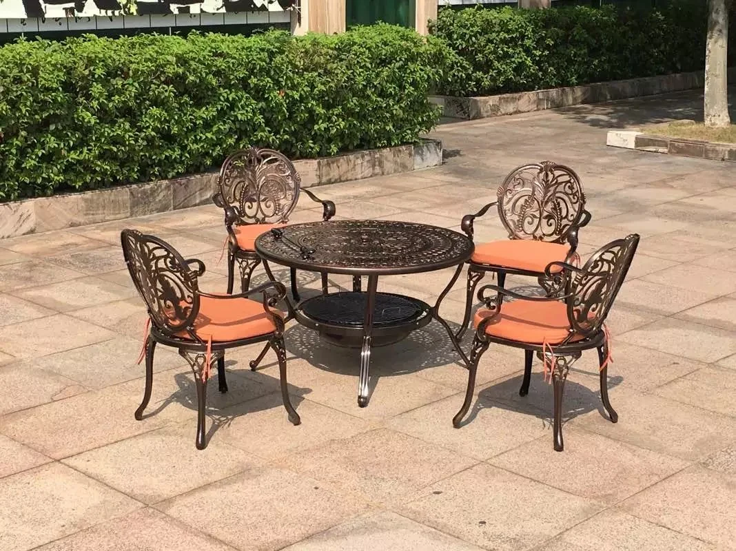 Modern Style Garden Leisure Patio Mesh Chair Outdoor Modern Design Patio Furniture BBQ Round Table Cast Aluminium Dining Set