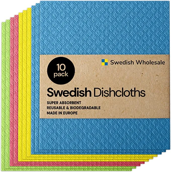 Wholesale Swedish Dish Cloths - 10 Pack Reusable, Absorbent Hand Towels for Kitchen, Counters & Washing Dishes - Cellulose Sponge Cloth - Eco Friendly Gifts