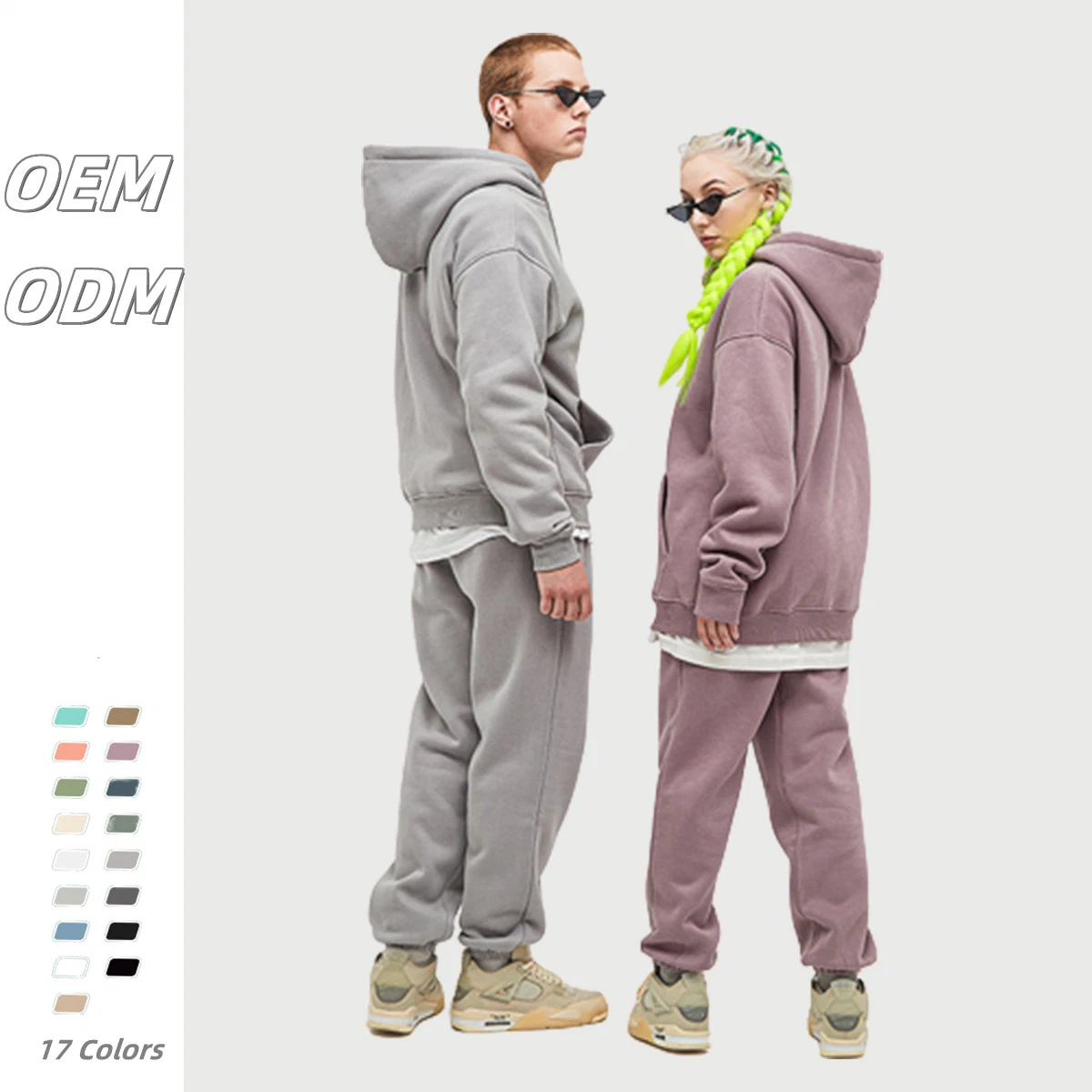 Wholesale Men Unisex Hoodies Sweatpants 2 Pieces Hoodie Set with Fleece 345 GSM Custom Loose Plain Sweatsuits