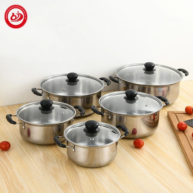 High Quality 5PCS Kitchen Cooking Pot Stainless Steel Cookware Set with Handle