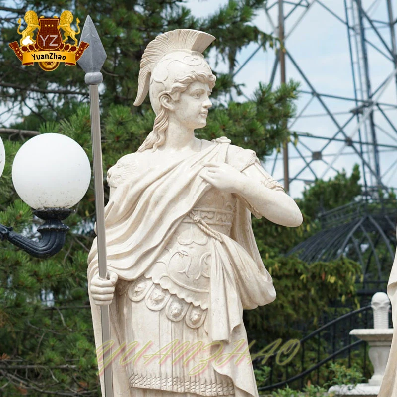 Outdoor Decoration Marble Sculpture Guard Large Size Natural Marble Stone Roman Soldier Marble Sculpture