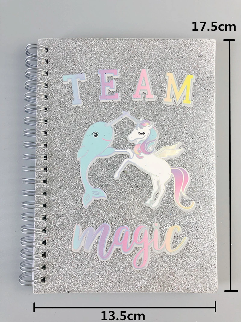 High quality/High cost performance  Shiny Unicorn Coil Book Custom Hardcover Coil Diary for Office Girls and Students