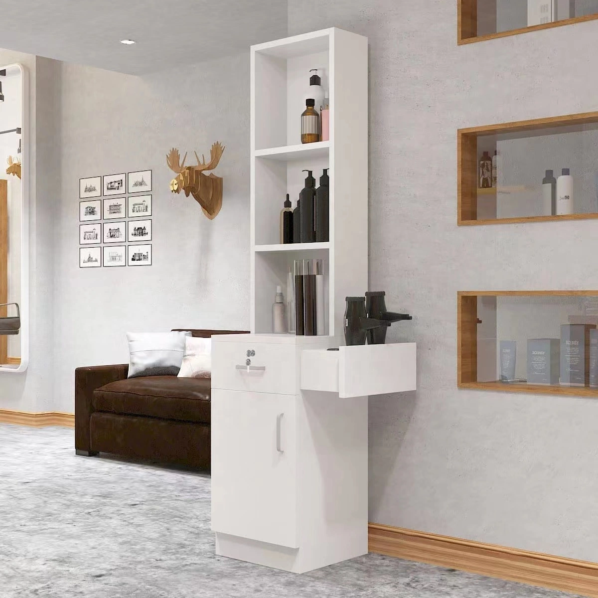 Locking Wall Mount Barber Salon Station Hairdressing Storage Cabinet Beauty Salon Furniture