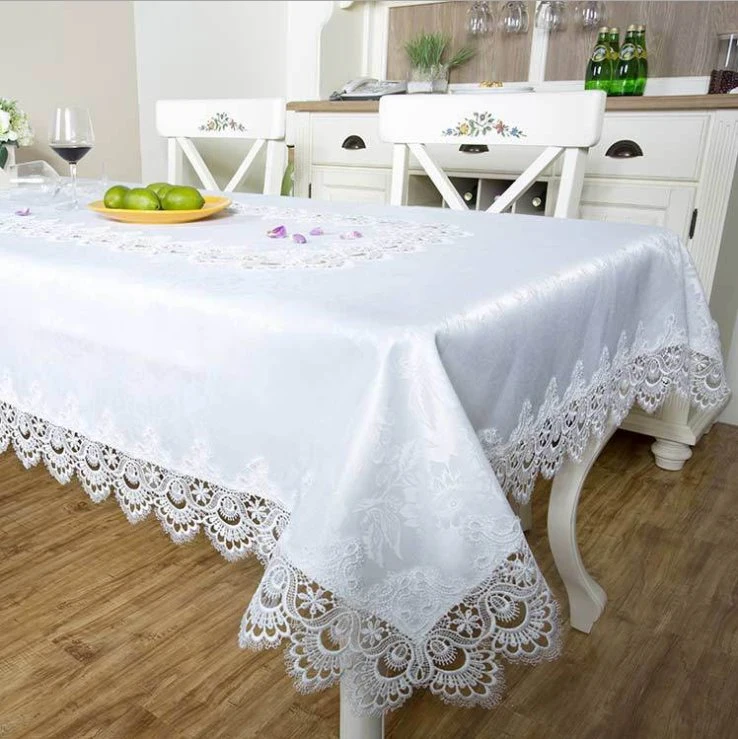 High Quality Rectangular Household Tablecloth Luxury Lace Satin Tablecloth for Party Banquet Wedding