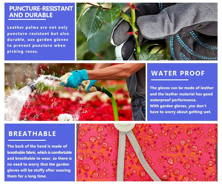 Flexibler Griff Wasserdichte Leder Druck Gartenarbeit Graben Handschuhe Thorn Proof Für Rosen