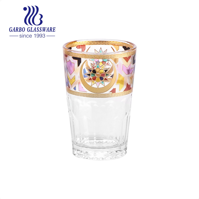 Francia Marruecos Hot cristal decorativo Tazas de Té con plena imprimir diseños personalizados vasos de té conjunto de la copa de cristal