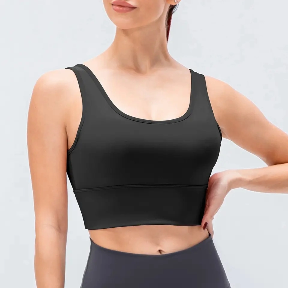 Caliente Sexy Deep Neck transpirable Removable almohadillas V espalda Deportes Top Vest Yoga Chicas Gimnasio Fitness Wear Sujetador Top personalizado Logo ropa Sujetador deportivo para mujer