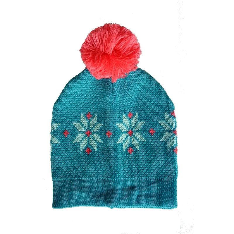 Children Winter Warm Fashion Contrast Colour Waiving Jacquard Bobble Hat Cap