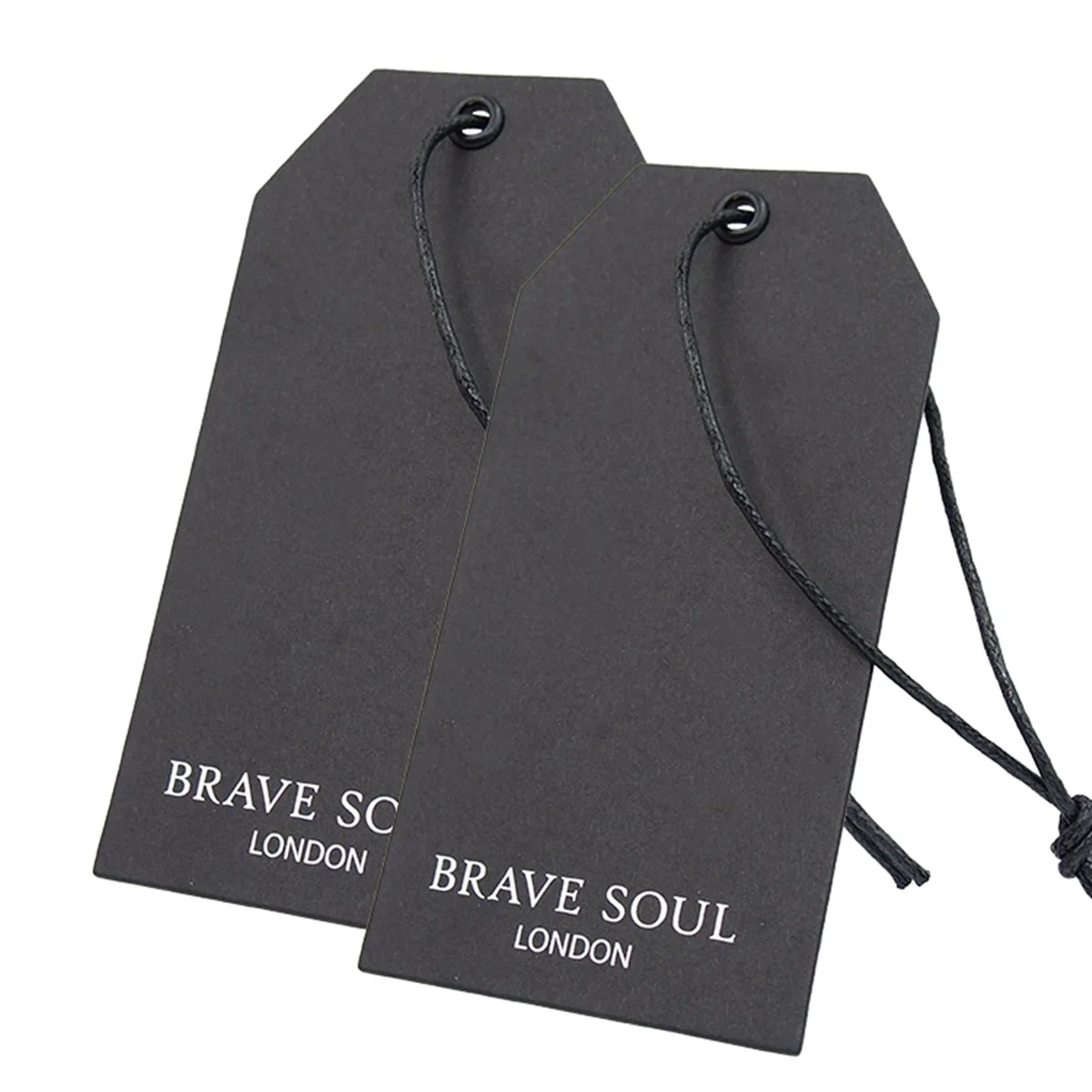 Haute qualité noir blanc imprimé personnalisé de mode Eco friendly UV Hangtags de papier personnalisé vêtements suspendus chaîne pendre Étiquette