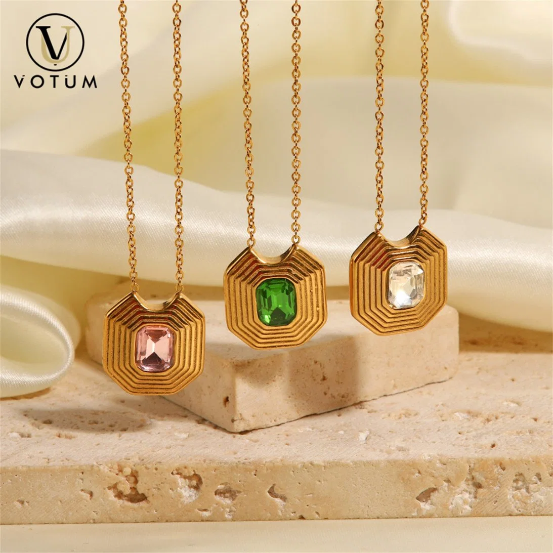 Votum Factory Customize Wholesale/Supplier Square S925 Sterling Silver 18K Gold Plated Crystal Necklace Handmade Jewelry