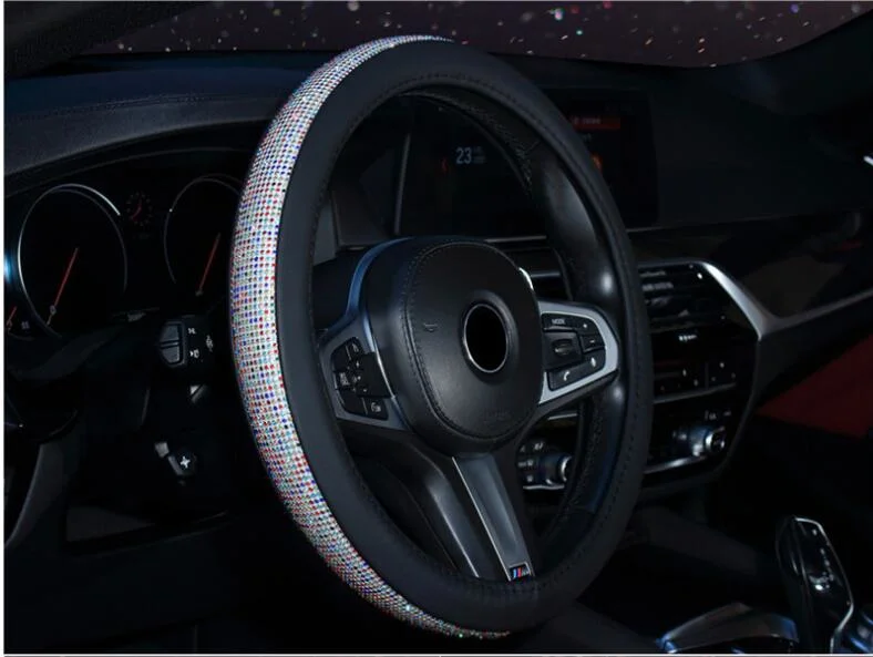 Voiture avec le couvercle du volant Bling Bling Strass, ajustement universel 15 pouces protecteur de roue de voiture pour les femmes filles