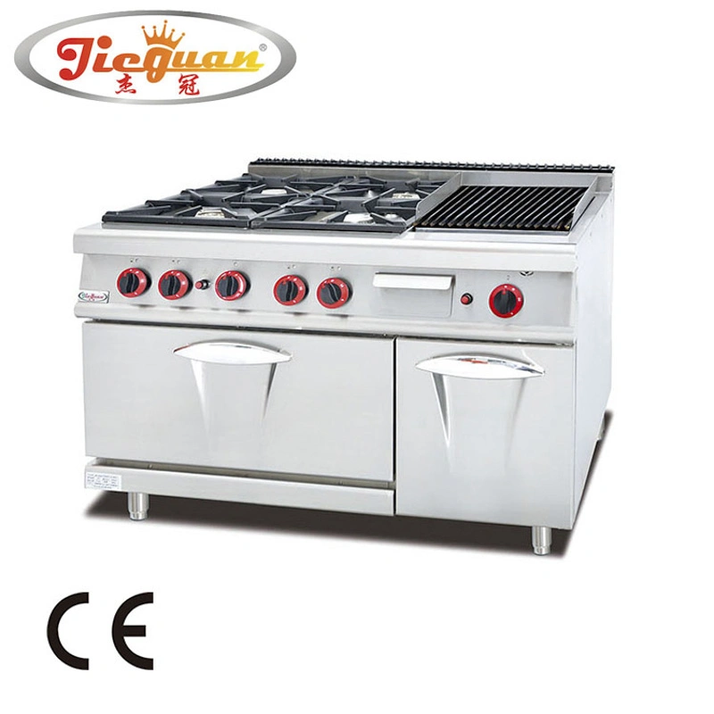 Stainless Steel Gas Range with 4-Burner and Lava Rock Grill and Nether Oven