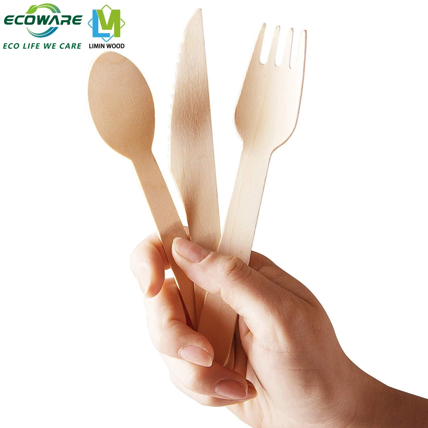 Biodegradable Disposable Picnic Party BBQ Wooden Fork Knife Spoon Tableware Wooden Flatware Cutlery Set with Bulk Pack