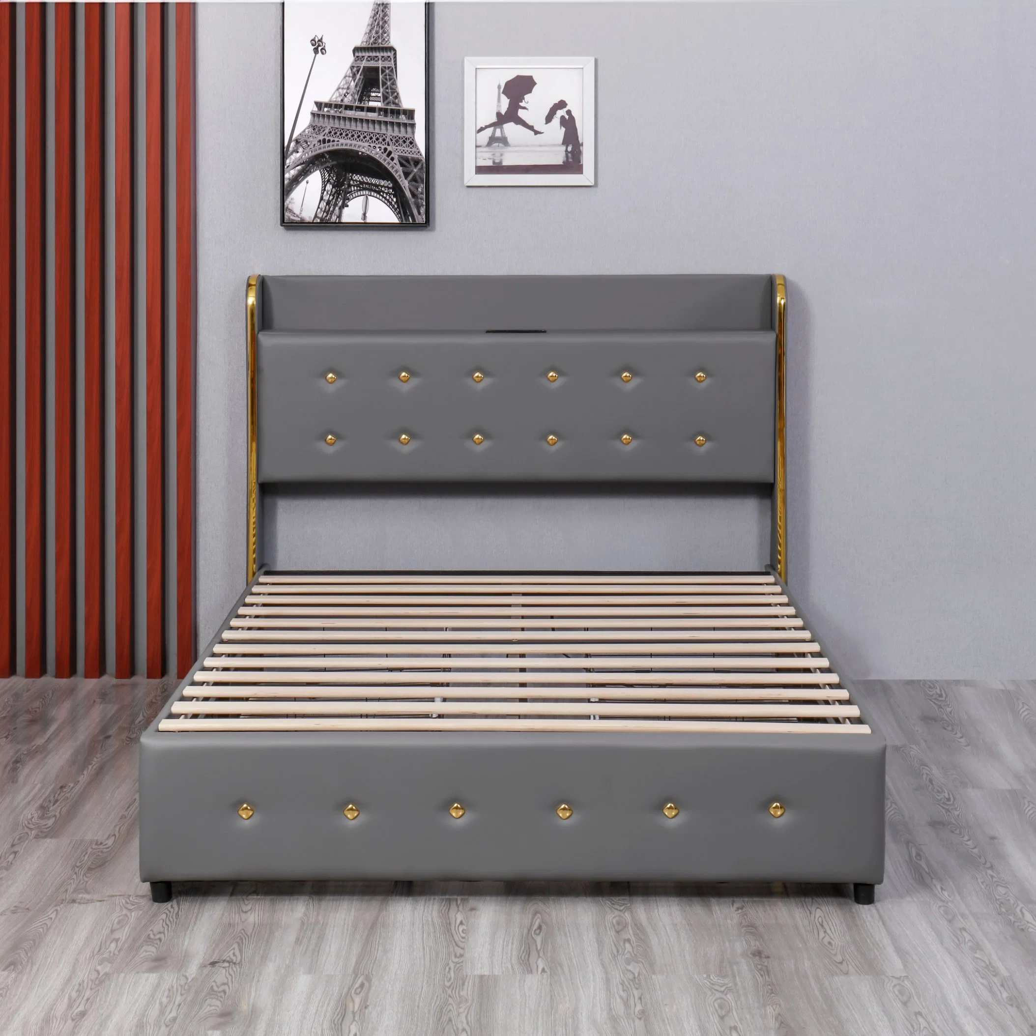 Huayang Frame Queen Storage Size Double Bedroom King Bed OEM with Charging Port