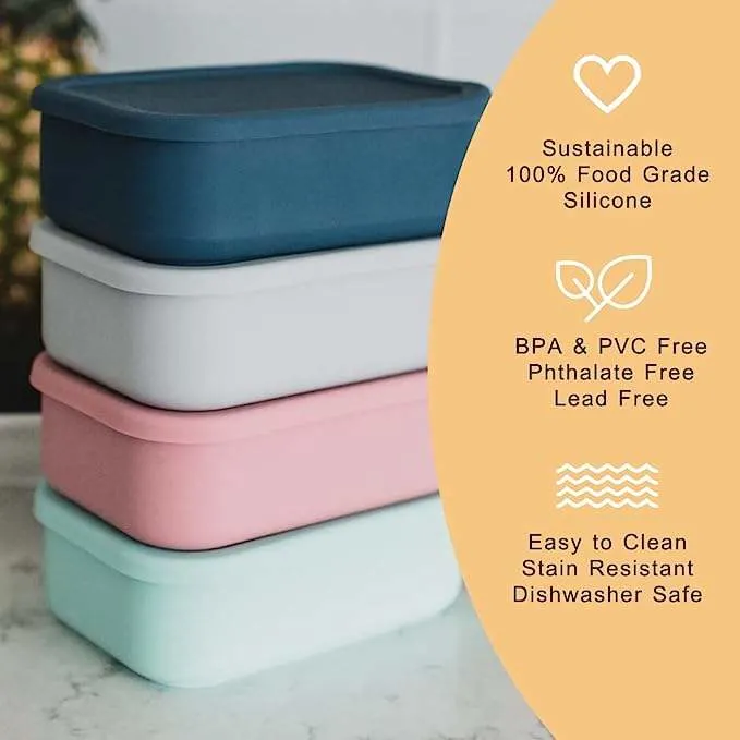 BPA Free Collapsible Silicone Food Containers Silicone Kids Bento Lunch Box with Compartments