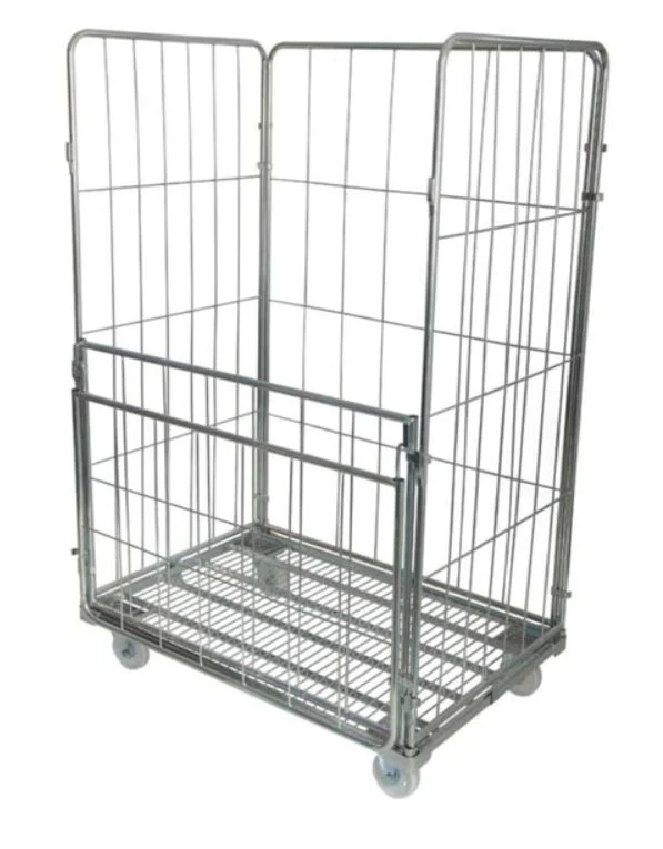 Galvanized Warehouse Logistics Nestable Foldable Steel Wire Mesh Roll Cage Pallet for European Supermarket