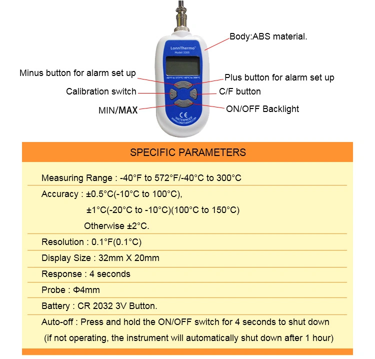 Waterproof IP68 Digital Grill Instant Read Meat Food Thermometer with Alarm Timer in Stock
