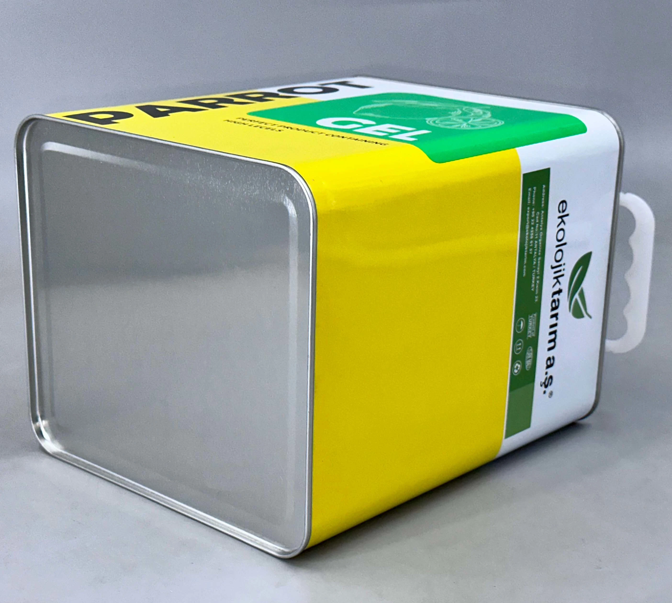 6L Food Grade Square Tin Can Lemon Storage Pickling Metal Can with Two Side Plastic Handle for Food Packing