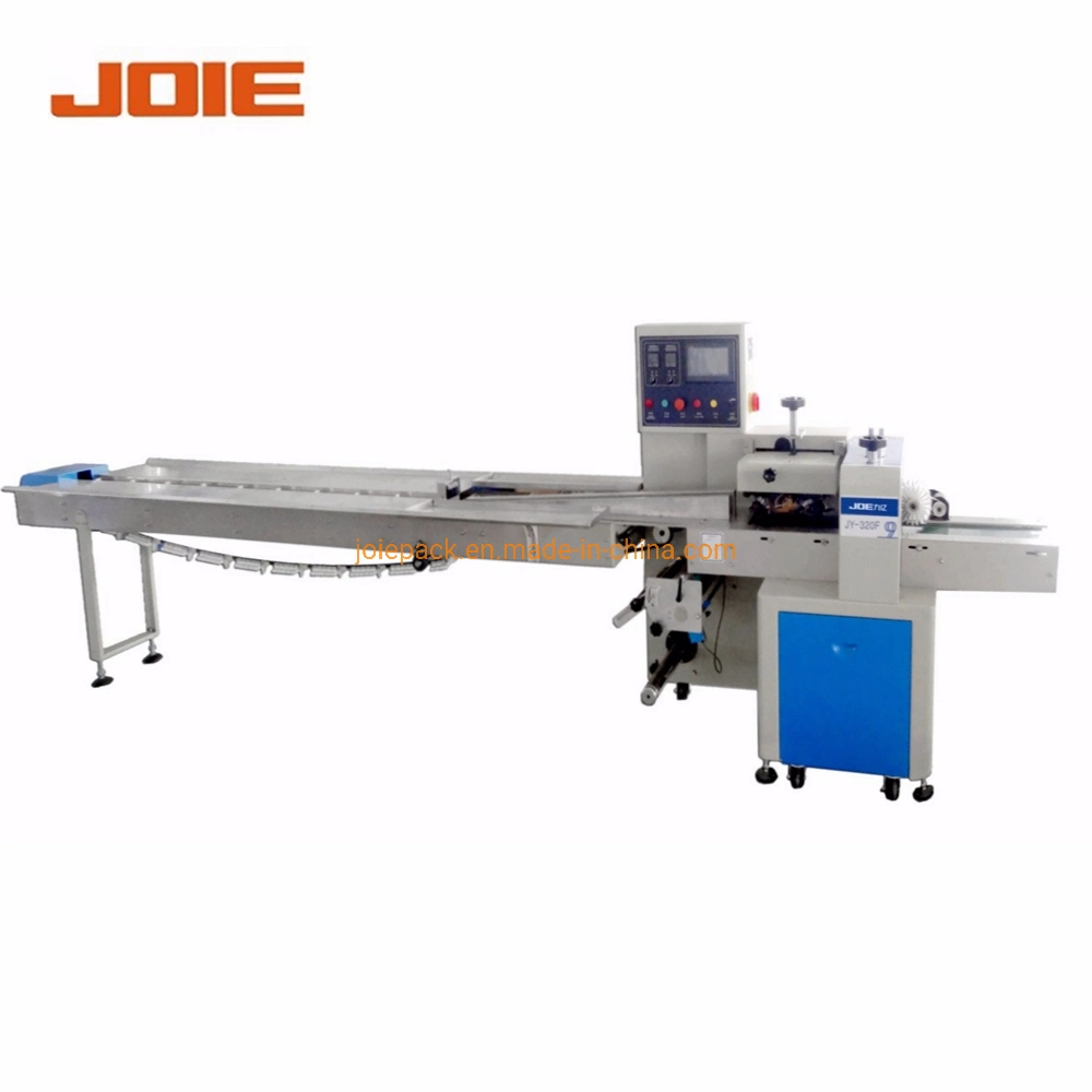 Jy-320 Three Servo Flow Wrapper Packing Machine Down Roll for Doughnut/Donut Packing