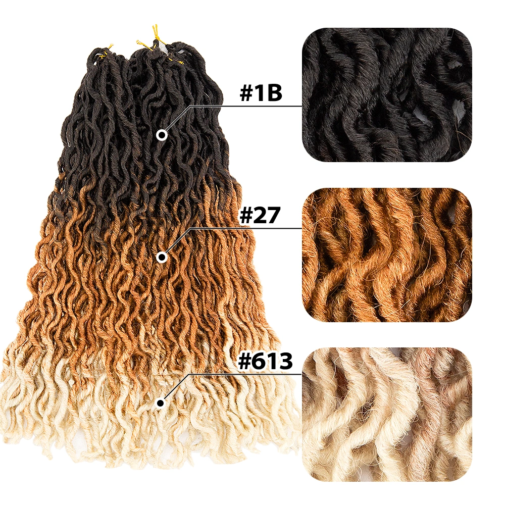 Gypsy Locs Häkelgottheit Faux Locs Ombre Curly Wavy Locs Twist Flechten Haarverlängerungen Dreadlocks Haar 18 Zoll für Flechten