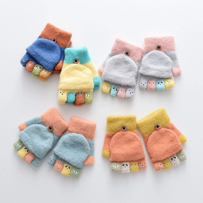 Winter Cute Expression Pack Half-Finger Two-Use Flip-Flop Writing Boys-Girls Baby Warm Gloves