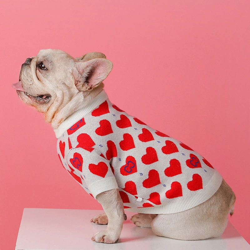 Red Heart Tide Brand Dog Autumn and Winter French Small Knitted Clothes