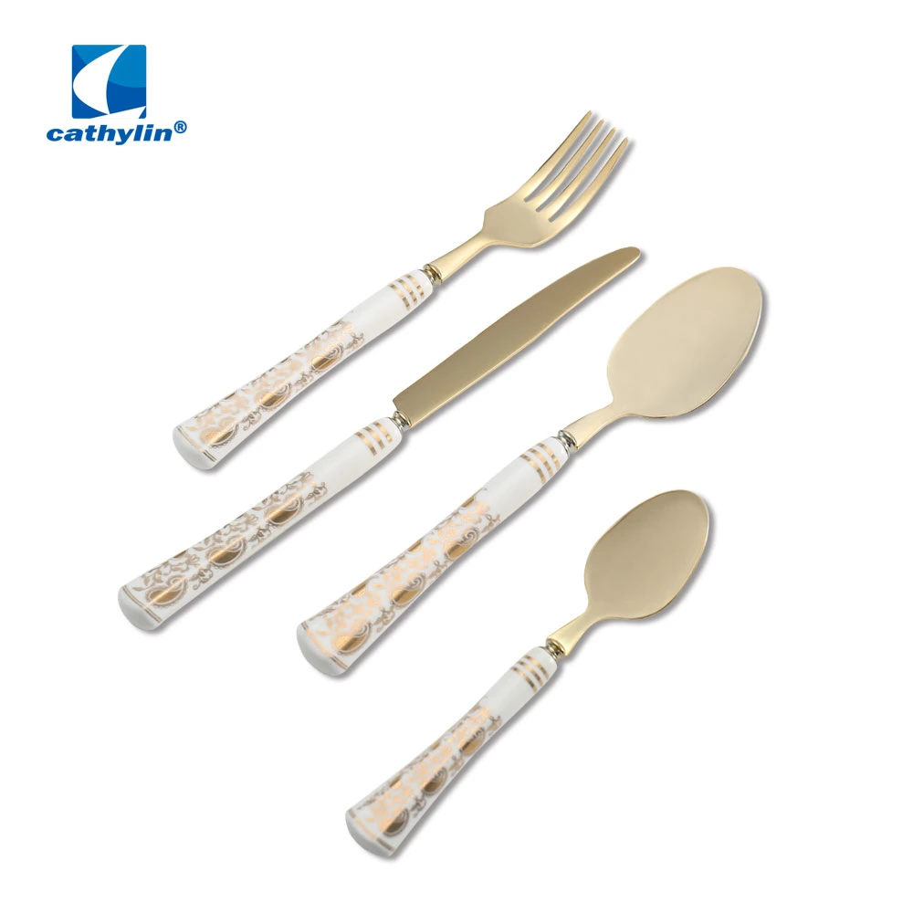 Round Porcelain Handle Flatware Set, Personalized Cutlery Set