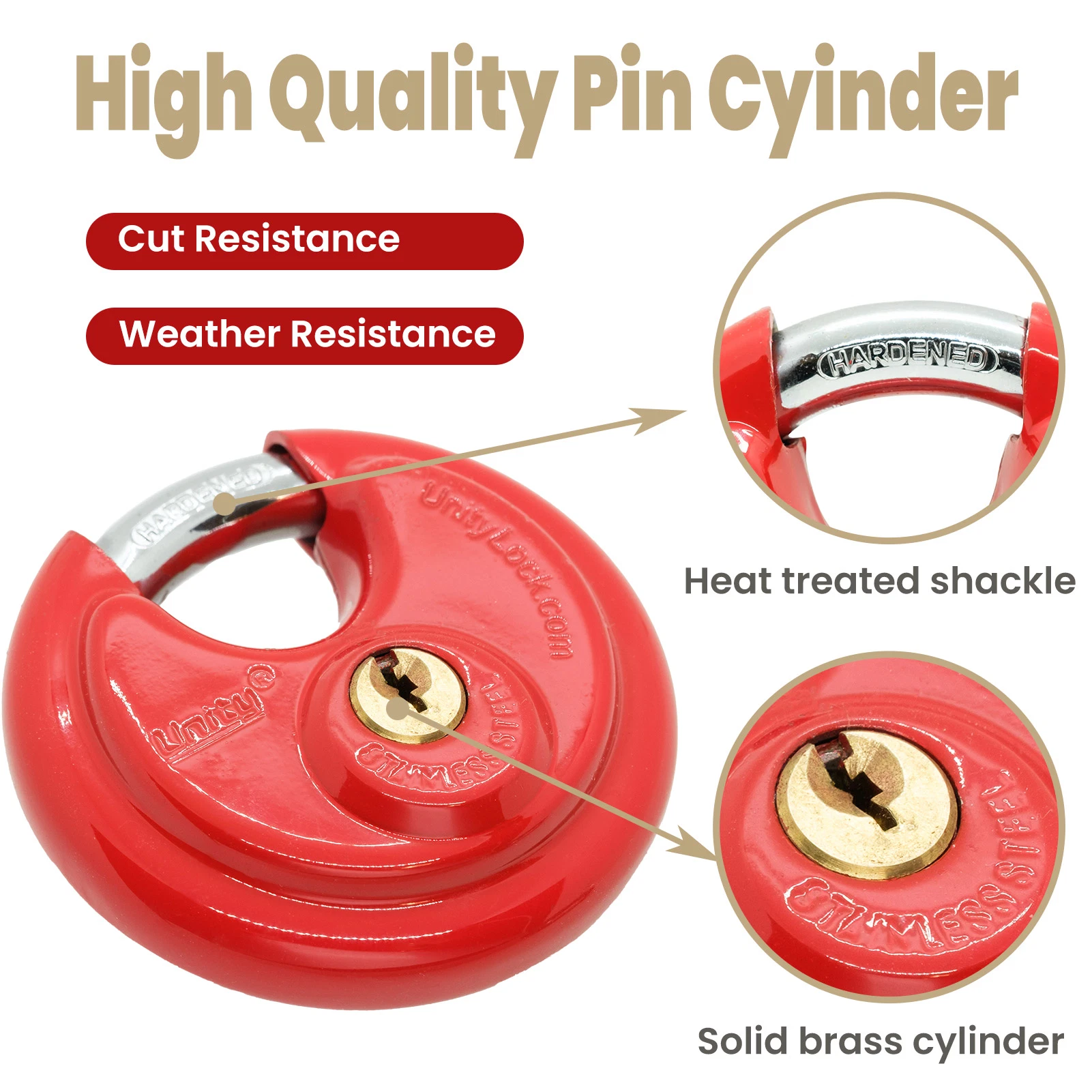 Stainless Steel Disc Padlock in Red Keyed Alike Self Storage Management Lock