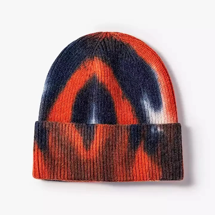 Sombrero de punto de invierno caliente de alta calidad al por mayor con corbata teñida Hip Hop Beanie diaria