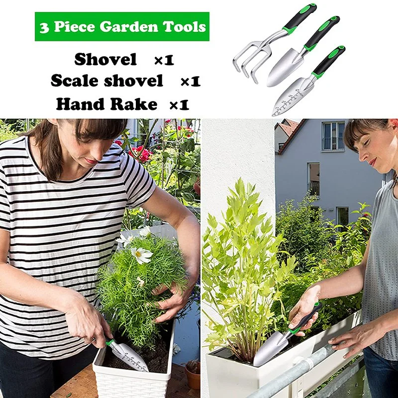 Ferramentas de jardinagem de venda a quente 3 PCS Home Mini Gift Kids Conjunto de ferramentas de jardim para poda de borracha macia em alumínio antiderrapante 3 peças