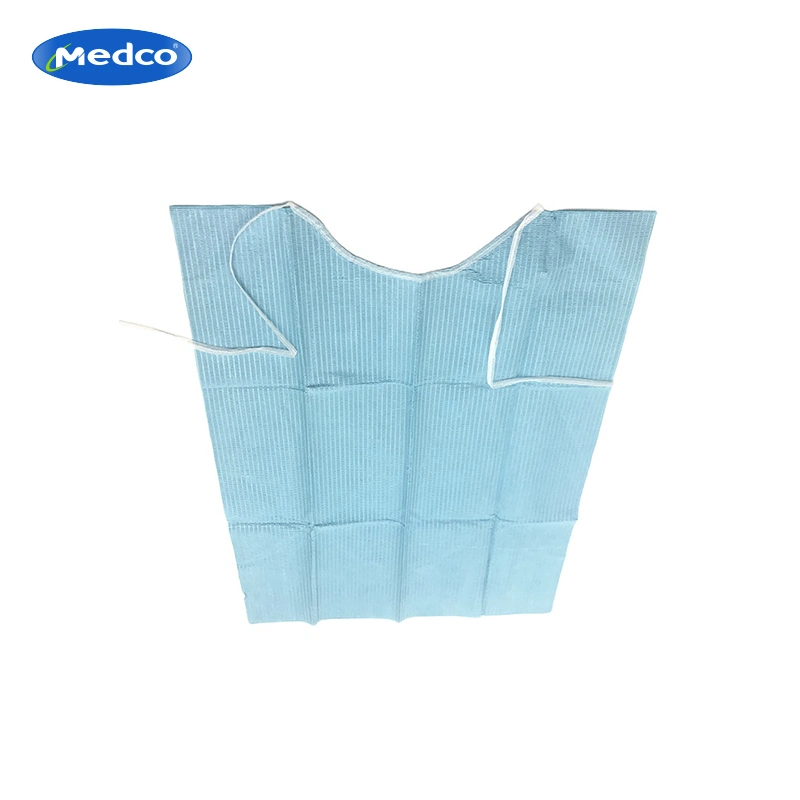 Hot Sale Medical Disposable Coated Paper Stain-Proof Lace-up 3ply Colorful Waterproof Patient Dental Bibs