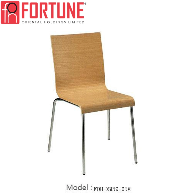 Precio más bajo de madera contrachapada Restaurante Silla apilable con acero inoxidable para la venta (FOH-XM40-143)