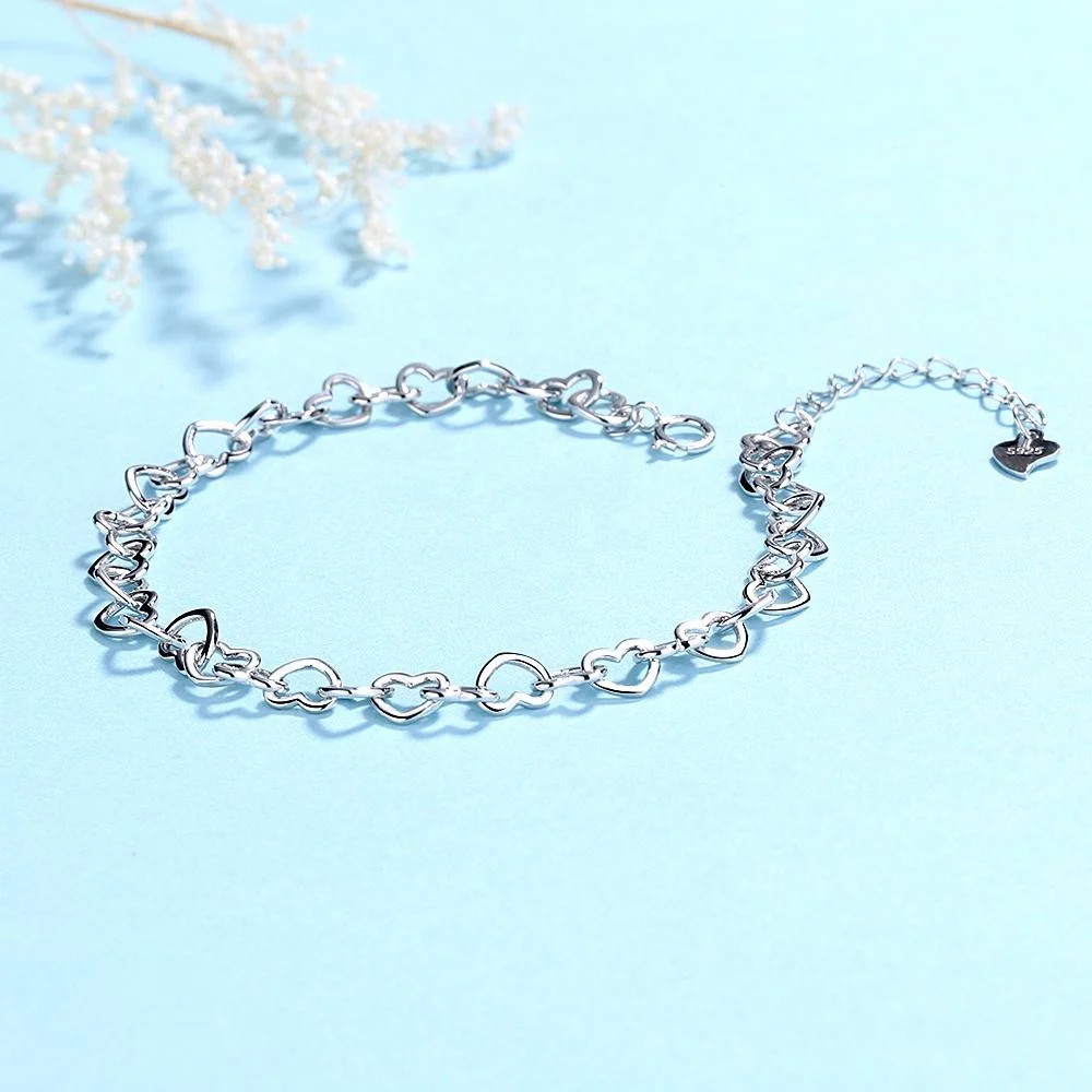 Simple New Heart-Shaped 925 Sterling Silver Bracelet